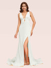 Sexy Backless V-neck Open Back Side Slit Stretchy Jersey Long Mermaid Bridesmaid Dresses