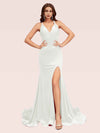 Sexy V-neck Side Slit Stretchy Jersey Long Mermaid Bridesmaid Dresses Online