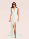Sexy Backless Side Slit V-Neck Off Shoulder Jersey Long Mermaid Prom Dresses With Slit