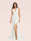 Sexy Backless Side Slit V-Neck Off Shoulder Jersey Long Mermaid Bridesmaid DressesSide Slit