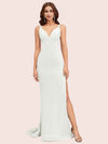 Sexy V-neck Side Slit Stretchy Jersey Long Mermaid Party Prom Dresses 2023