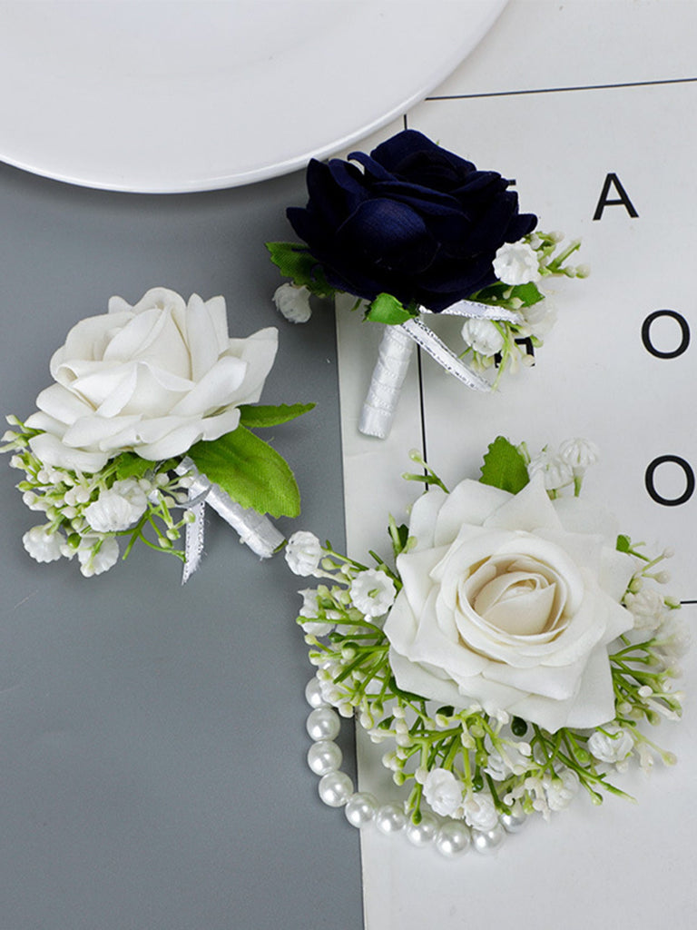 White Imitation Wrist Flower Bride Bridesmaid Sister Group Hand Flower Dress Brooch Corsage, CG61443 White Imitation Wrist Flower Bride Bridesmaid Sister Group Hand Flower Dress Brooch Corsage, CG61443