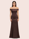 Sexy Off Shoulder Sleeveless Mermaid Long Soft Satin Party Prom Dresses