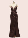 Sexy Mermaid Spaghetti Strap Side Slit Soft Satin Long Bridesmaid Dresses Online