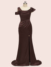 Sexy Side Slit Mermaid Long Soft Satin Women's Evening Prom Dresses With Slit