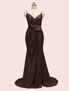 Sexy Spaghetti Straps V-Neck Side Slit Long Satin Mermaid Party Prom Dresses Online