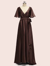 Elegant Bat Sleeves A-Line Long Soft Satin Party Prom Dresses Online