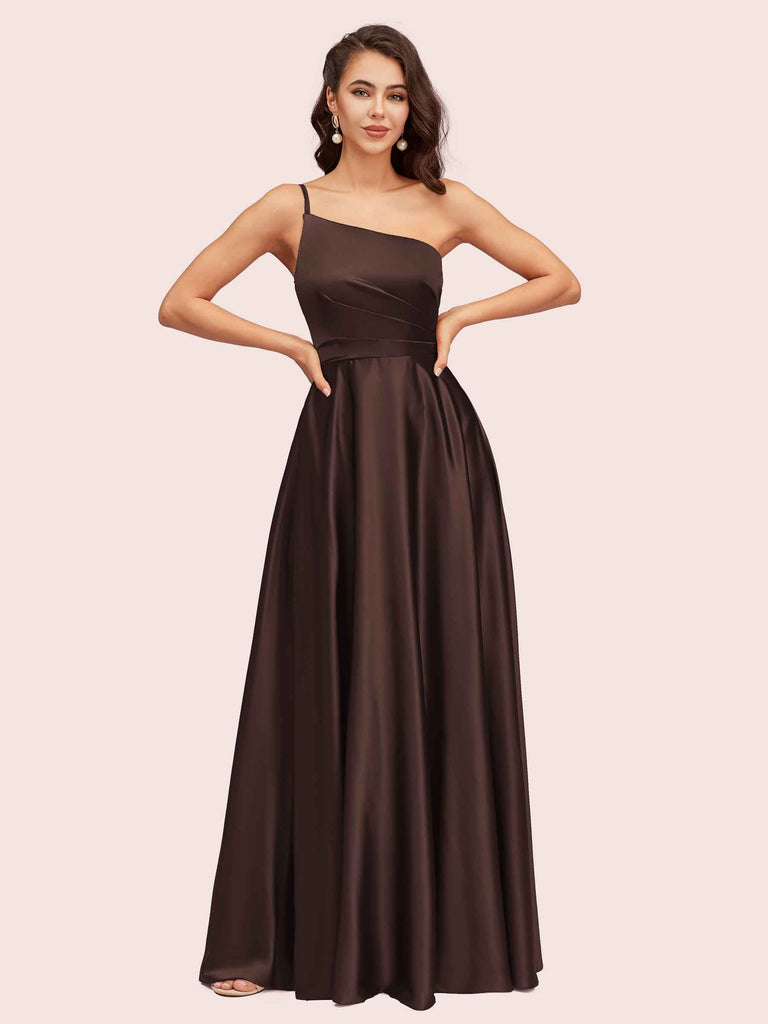 Sexy One Shoulder A-Line Long Soft Satin Bridesmaid Dresses With Pleats For Sale Sexy One Shoulder A-Line Long Soft Satin Bridesmaid Dresses With Pleats For Sale