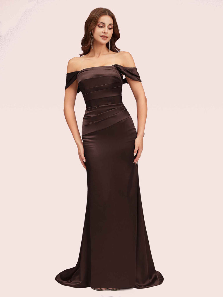 Cetims Sexy Mermaid Off Shoulder Long Silky Satin Bridesmaid Dresses Cabernet