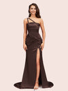 Sexy Mermaid One Shoulder Unique Side Slit Soft Satin Bridesmaid Dresses Online