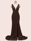 Sexy V-neck Criss Cross Side Slit Long Soft Satin Mermaid Formal Prom Dresses Online