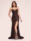 Sexy Mermaid Sweetheart Long Soft Satin Formal Prom Dresses With Slit
