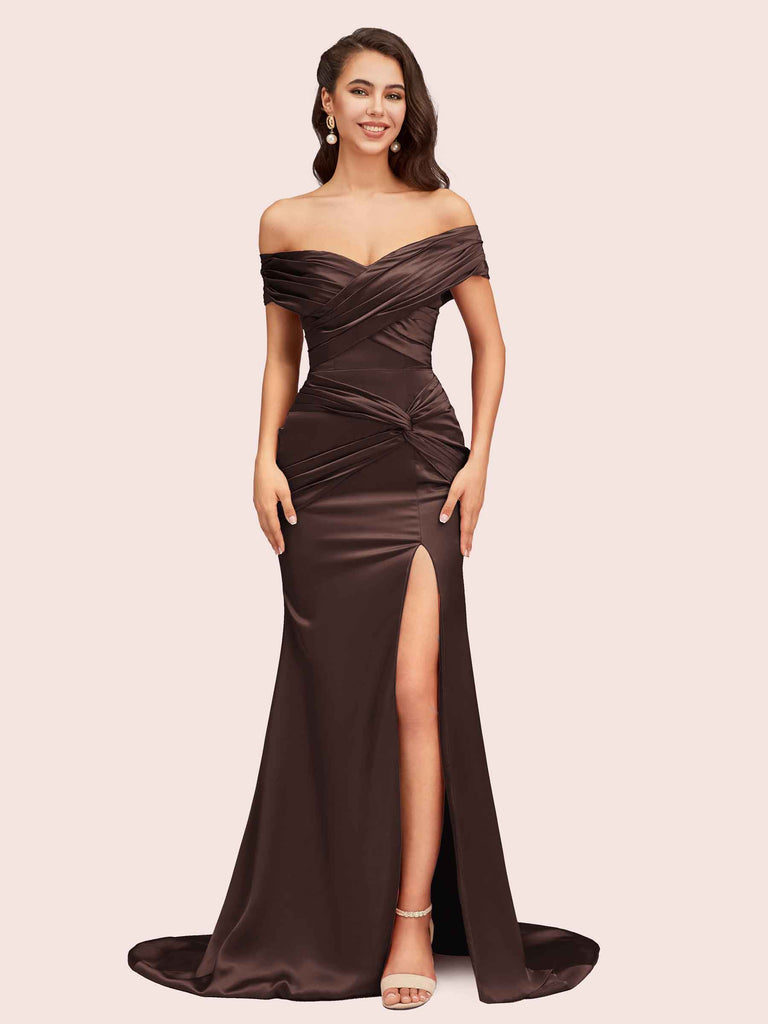satin off the shoulder mermaid bridesmaid dress Luxury Off-Shoulder Satin Mermaid Wedding Gown with Lace-Up Corset and Dramatic Train Plus Size Size 16