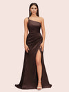 Soft Satin One Shoulder Side Slit Silky Long Mermaid Bridesmaid Dresses Online