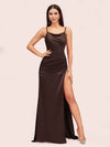Sexy Spaghetti Straps Mermaid Long Soft Satin Graduation Prom Dresses With Slit