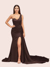 Sexy Mermaid One Shoulder Long Soft Satin Side Slit Evening Prom Dresses Online