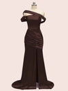 Sexy Mermaid One Shoulder Long Soft Satin Side Slit Formal Prom Dresses Online