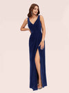 Elegant V-neck Sleeveless Side Slit Long Velvet Prom Dresses Online