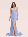 Sexy Backless Side Slit V-Neck Off Shoulder Jersey Long Mermaid Bridesmaid DressesSide Slit