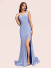 Sexy Backless V-neck Side Slit Stretchy Jersey Long Mermaid Bridesmaid Dresses