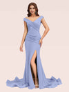 Sexy V-neck Side Slit Stretchy Jersey Long Mermaid Bridesmaid Dresses