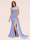 Sexy Side Slit One Shoulder Jersey Long Mermaid Bridesmaid Dresses