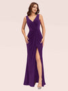 Elegant Mermaid V-Neck Long Side Slit Off Shoulder Velvet Bridesmaid Dresses For Sale