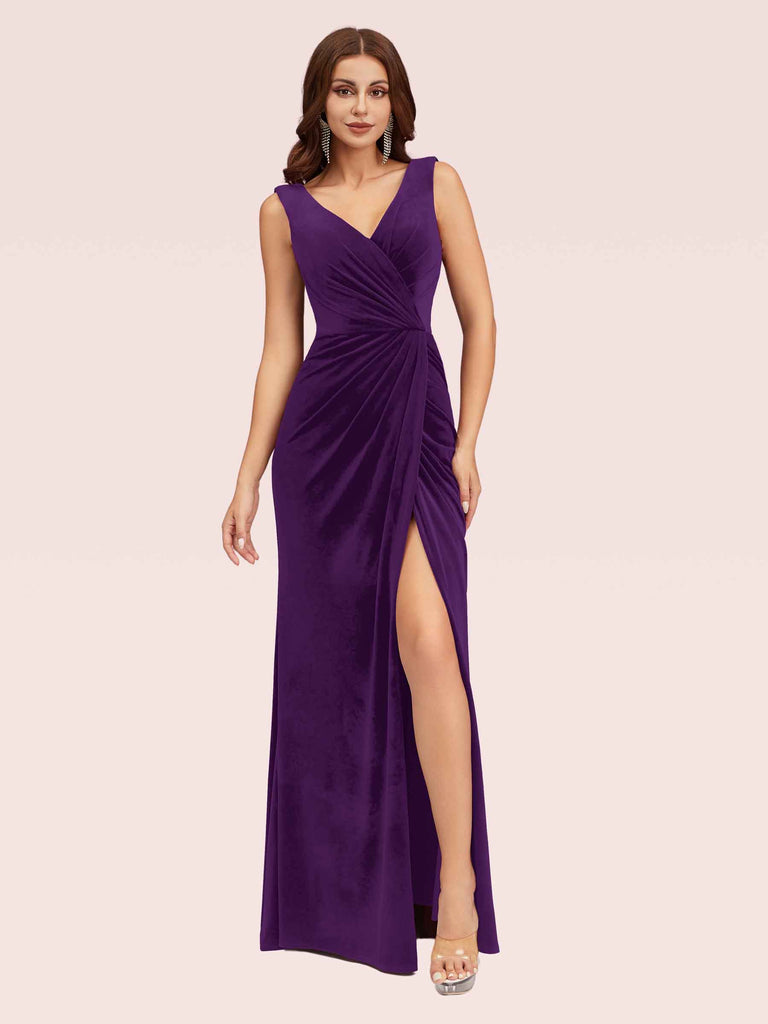 plum velvet bridesmaid dresses Plum Burgundy Velvet Maxi Dress: Elegant Long Sleeve Gown, Fall Wedding Guest, Modest Bridesmaid