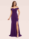 Elegant Side Slit Mermaid Off Shoulder Long Stretch Velvet Bridesmaid Dresses Online