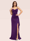 Sexy Spaghetti Straps Sleeveless Long Bridesmaid Dresses With Slit