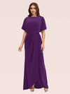 Elegant Velvet Bateau Bat Sleeve Side Slit Long Graduation Prom Dresses With Slit