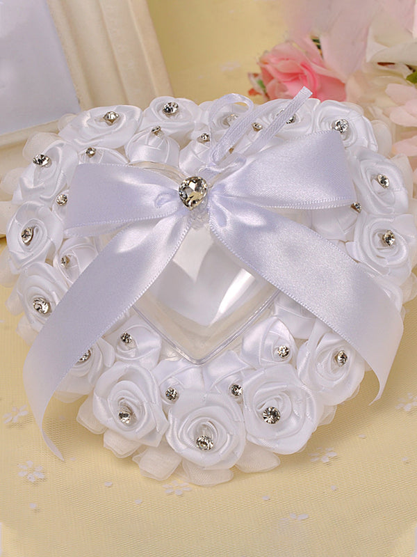 White Wedding Ring Pillow For Bride And Groom, Lace Ring Pillow Holder, JZH-5793