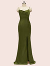 Sexy Criss Cross Spaghetti Straps Mermaid Long Satin Prom Dresses With Slit