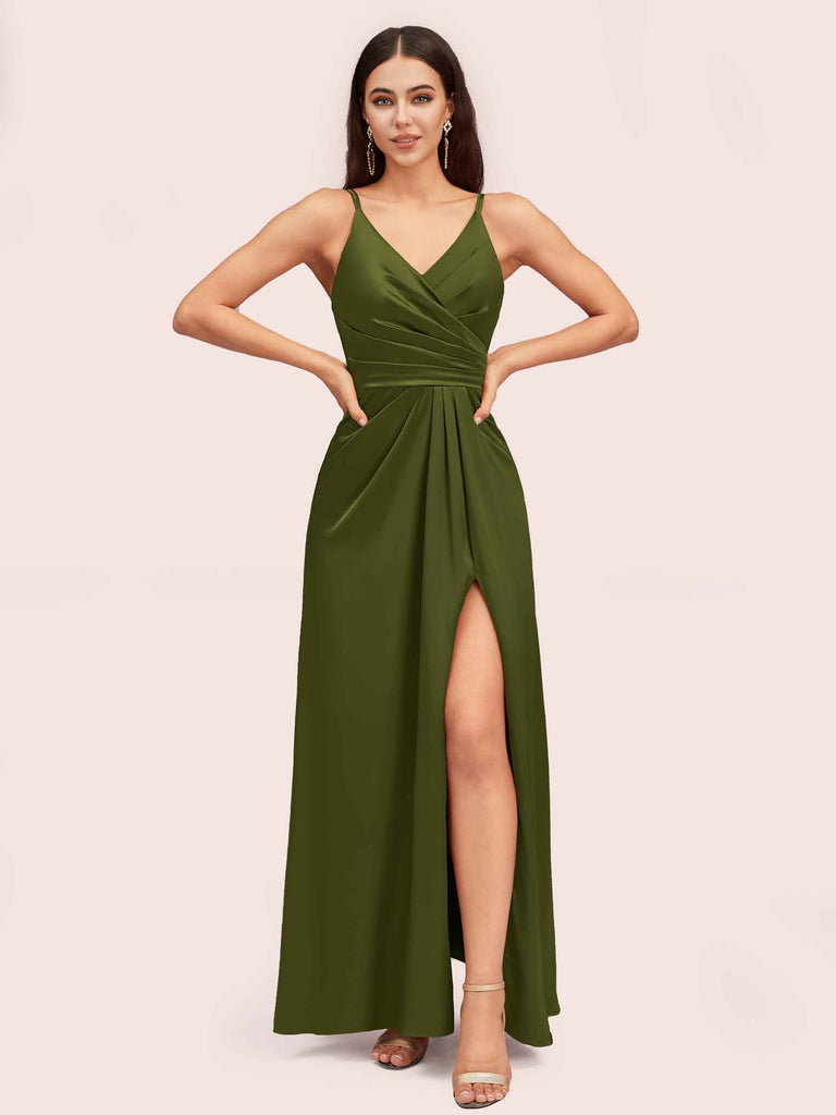 cetims bridesmaid dresses Sexy Sheath One Shoulder Side Slit Soft Satin Long Bridesmaid Dress For Wedding