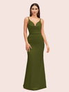 Sexy Spaghetti Straps V-Neck Open Back Soft Satin Mermaid Bridesmaid Dresses
