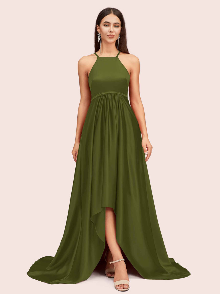 Cetims Sexy High Low Halter Satin Bridesmaid Dresses Clover