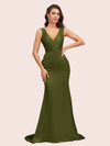 Sexy V-Neck Mermaid Long Soft Satin Bridesmaid Dresses Online