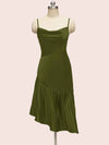 Elegant Spaghetti straps Asymmetrical Short Soft Satin Bridesmaid Dresses Online