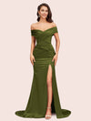 Sexy Side Slit Mermaid Off Shoulder Long Soft Satin Bridesmaid Dresses Online For Sale