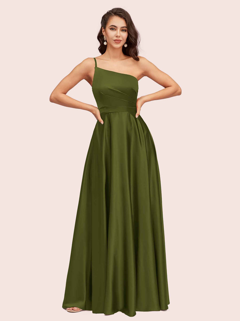 Fancy One Shoulder A-Line Long Soft Satin Party Prom Dresses 2023 Fancy One Shoulder A-Line Long Soft Satin Party Prom Dresses 2023