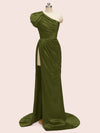 Elegant One Shoulder Side Slit Mermaid Soft Satin Bridesmaid Dresses Online