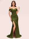 Sexy Off Shoulder Side Slit Long Soft Satin Mermaid Bridesmaid Dresses Online For Sale