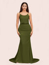 Sexy Backless Mermaid Spaghetti Straps Long Soft Satin Formal Prom Dresses Online