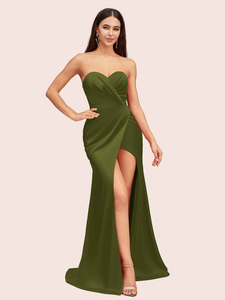 sweetheart side-slit slip dress Sweetheart Sleeveless Appliques High Slit Prom Dress Loveiss