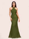Sexy Backless Halter Sleeveless Long Mermaid Satin Bridesmaid Dresses Online