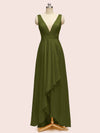High Low V-Neck A-Line Unique Soft Satin Formal Prom Dresses Online
