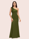 Elegant One Shoulder Mermaid Long Silky Satin Evening Prom Dresses Online