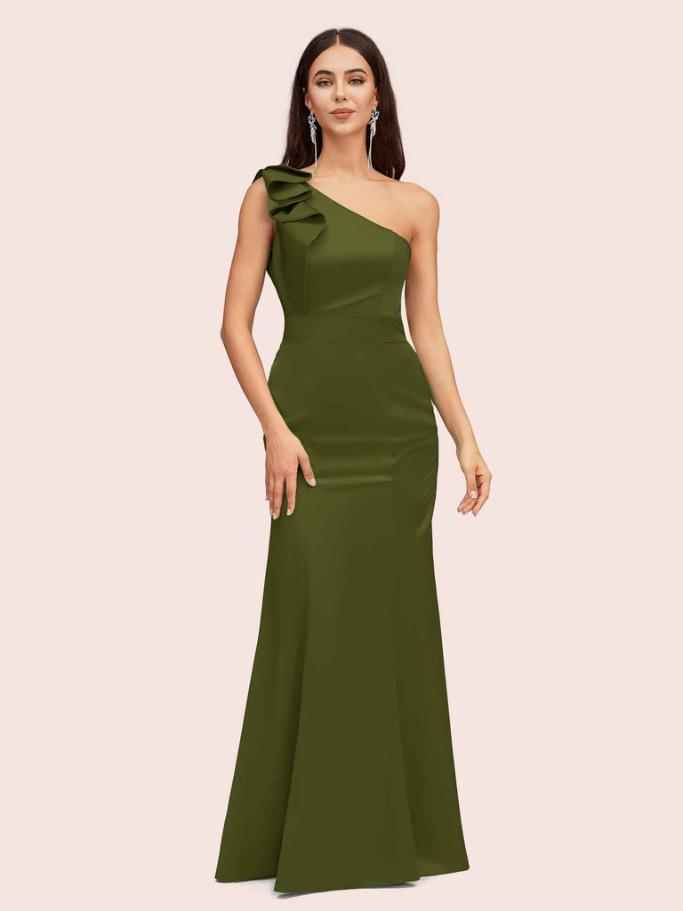 Elegant One Shoulder Mermaid Long Silky Satin Evening Prom Dresses Online Elegant One Shoulder Mermaid Long Silky Satin Evening Prom Dresses Online