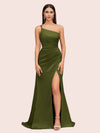 Sexy Soft Satin One Shoulder Side Slit Silky Long Mermaid Prom Dresses Online