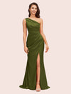 Elegant One Shoulder Mermaid Side Slit Soft Satin Bridesmaid Dresses